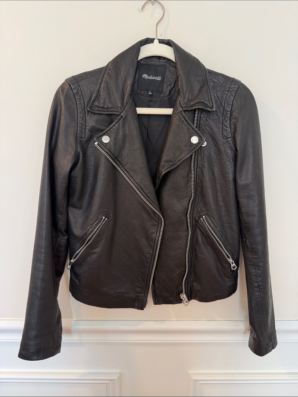 Madewell Black Leather Biker Jacket with Zip Details